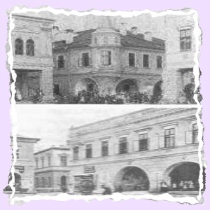 Dadanova kníhtlačiareň v roku 1880 a Pansky dom  okolo roku 1905 
